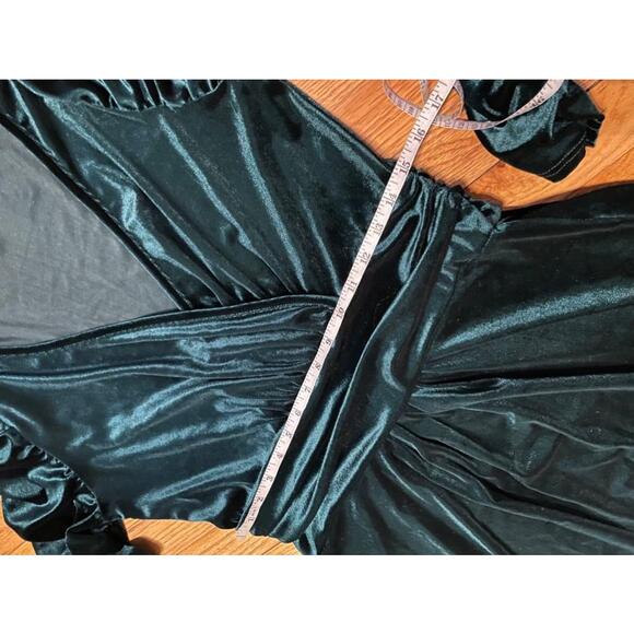 Velvet Velour Emerald Draped Flare Long Sleeve Evening Gown wrap holiday costume - Picture 8 of 8